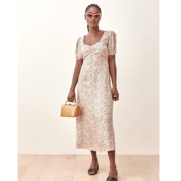 Reformation Kelby Floral Summer Dress Pink Cream Short Sleeve size small - Picture 4 of 12